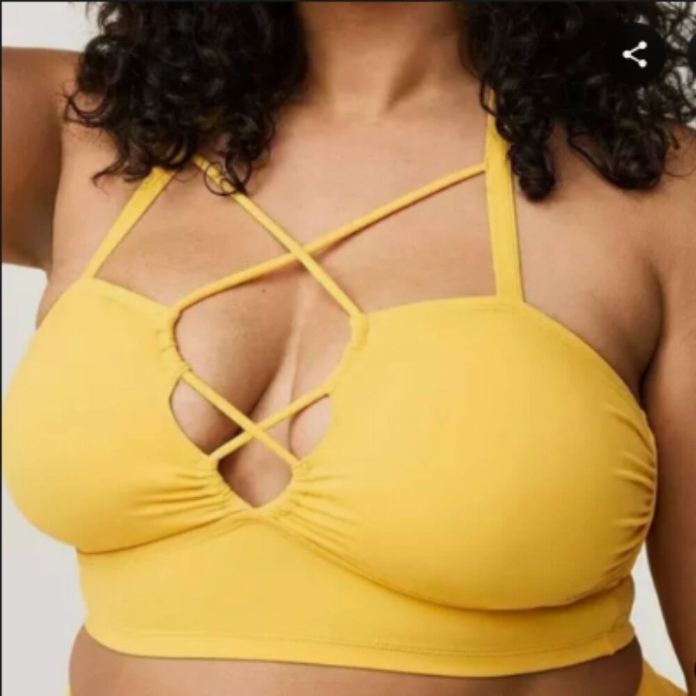 Torrid New Yellow Strappy Wire-Free Cross Front Bikini Top Size 1